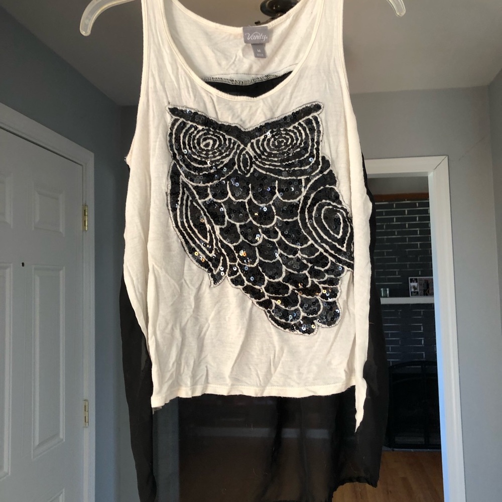 Hi-low sequins owl tank top